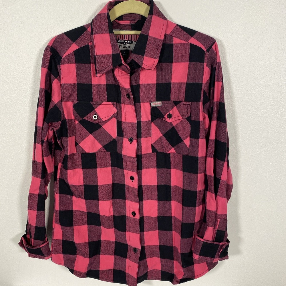 Revolution Gear L/S Flannel  Button Up Women's‎ Size L Button UNiK Skull Emb B2